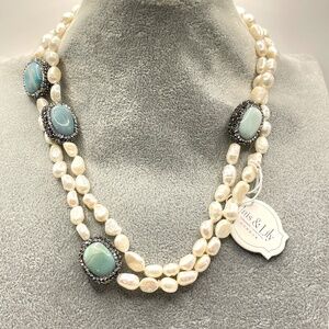 Iris & Lily London New Freshwater Pearl Gemstone Rhinestone Long Necklace